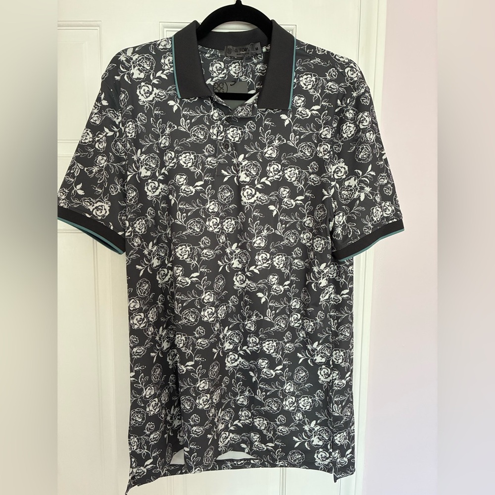G/FORE Black and White Floral Polo Shirt